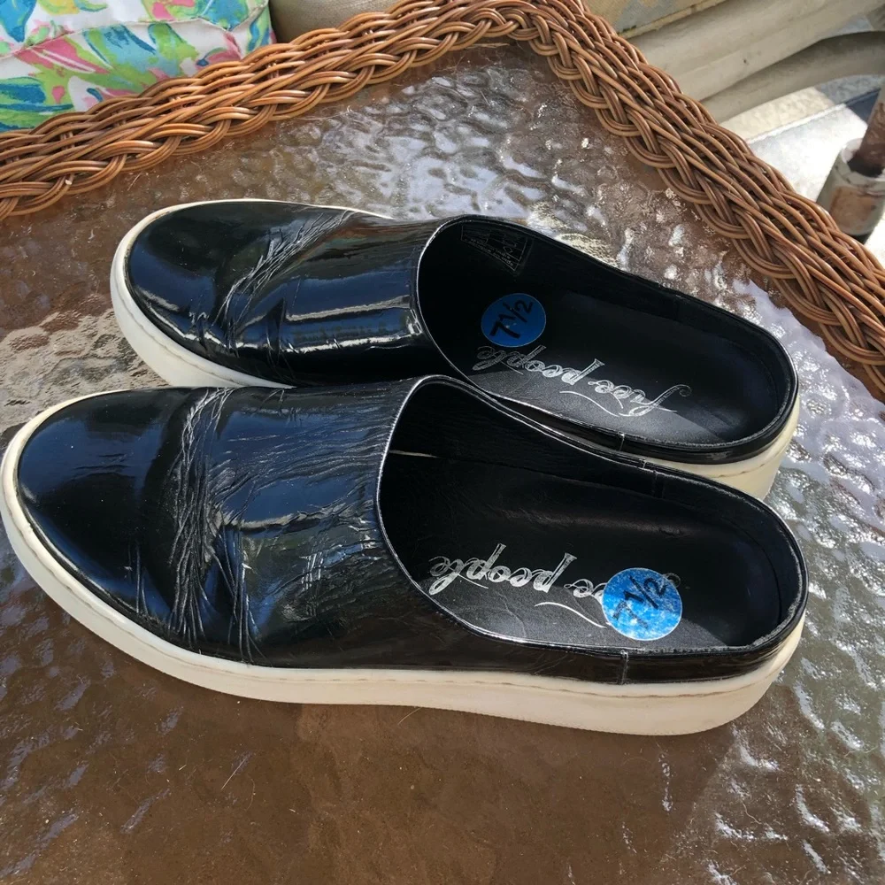 Free People Wynwood Patent Leather Mule Sneakers Black Slip On Shoe EU 38 US 7.5